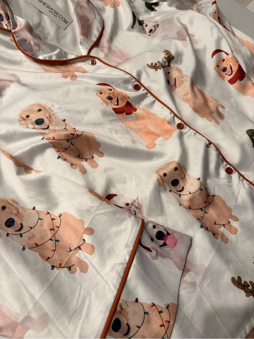 New Women’s White Holiday Dog Golden Retriever Print Pajama Set size XL - Picture 5 of 16